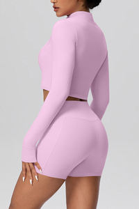 Women's Sport Set:Mock Neck Jacket And Side Pocket Shorts