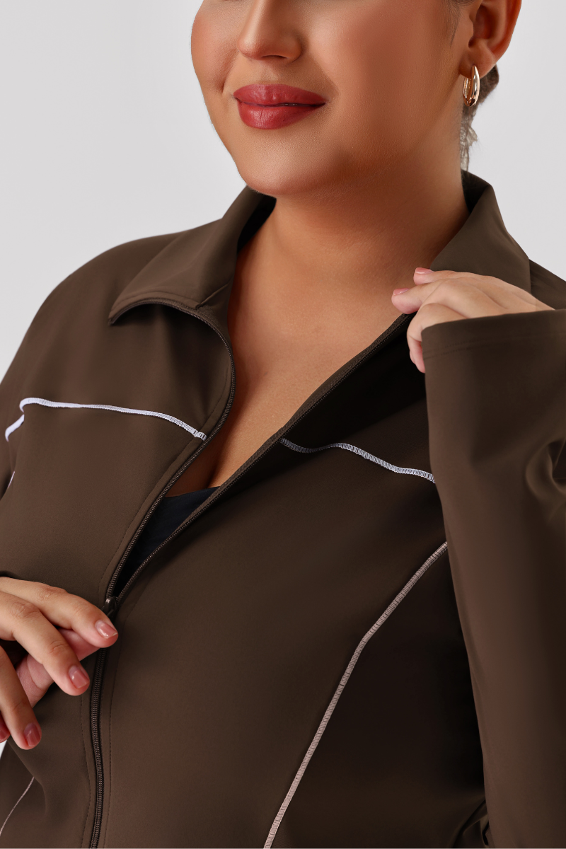 Plus Size Women's Stand-Collar Color-Block Line Yoga Jacket