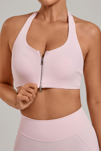Women's Summer Halterneck Double Zipper Twist Back Bra
