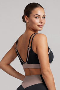 Women's Double Thin Strap Color Contrast V Back Sports Bra