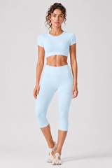 Women's Cropped T-shirt & Capri Leggings Workout Yoga Sets