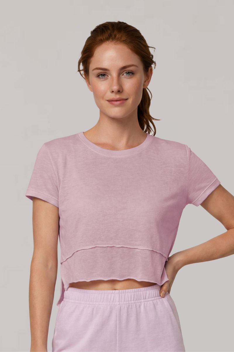 Women's Summer Crew Neck Athletic Cropped Solid Tee