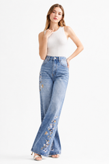 Women's High Waist Side Studded Wide Leg Jeans