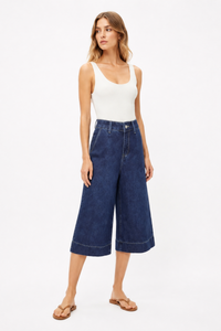 Women's High Waist Wash Wide Leg Cropped Jeans