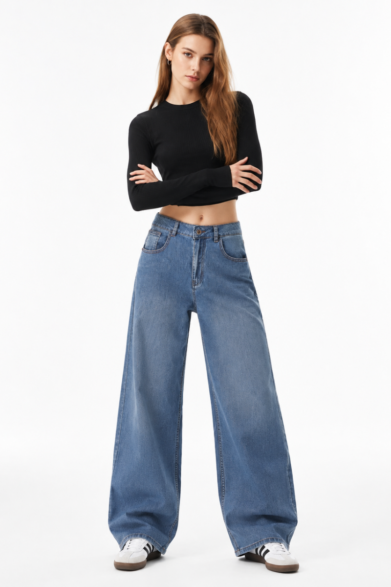 Women’s Washed Baggy Wide Leg Jeans