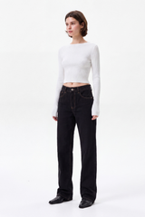 Women's High Waist Black Wash Straight Leg Jeans