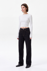 Women's High Waist Black Wash Straight Leg Jeans