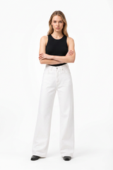 Women's Fall 100% Cotton Pure White Wide Leg Jeans