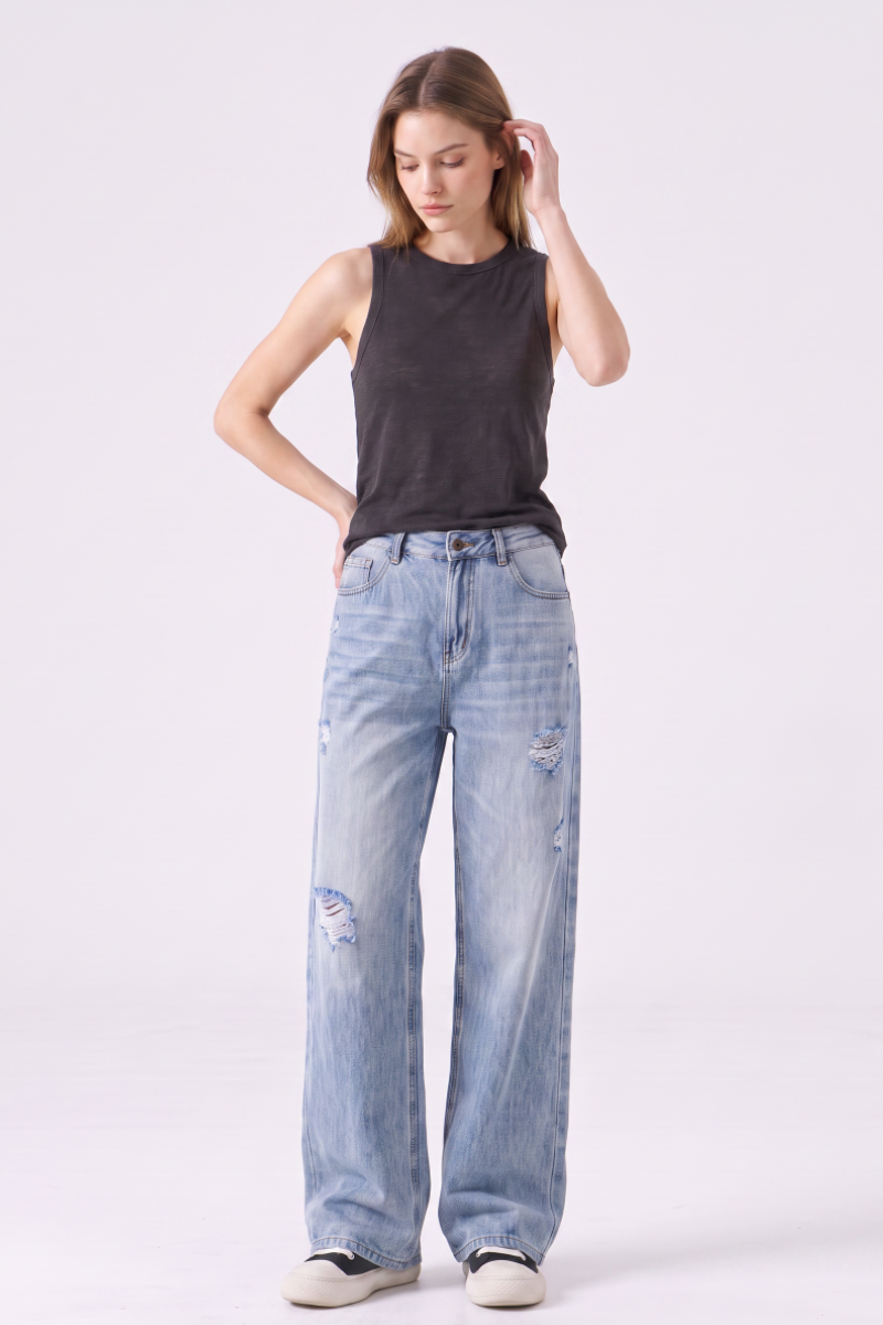 Women's Fall Fashion High Waist Ripped Wide Leg Jeans
