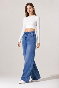 Women's Drawstring Waist Wide Leg Jeans