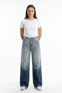 Women's 100% Cotton Gradient Washed Straight Leg Jeans