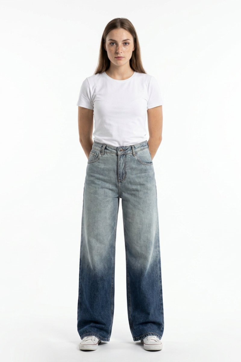 Women's 100% Cotton Gradient Washed Straight Leg Jeans