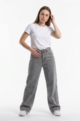 Women's Silver Gray Wash High Waist Wide Leg Jeans