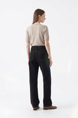 Women's Raw Black Wash High Waist Straight Leg Jeans