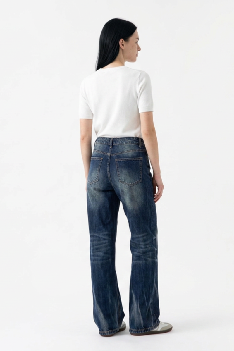 Women's Heavy Wash High Waist Straight Leg Jeans