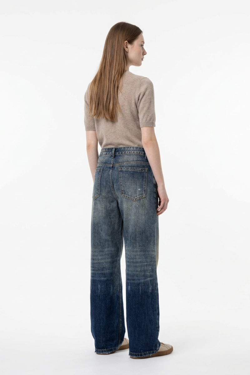 Women's Vintage Ripped High Waist Straight Leg Jeans