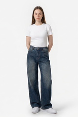 Women's Dirty Wash High Waist Loose Straight Leg Jeans