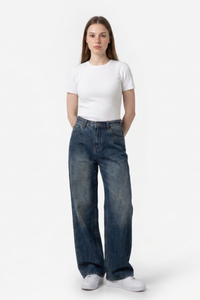 Women's Dirty Wash High Waist Loose Straight Leg Jeans