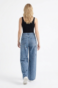Women's High Waist Graffiti Ripped Wide Leg Jeans
