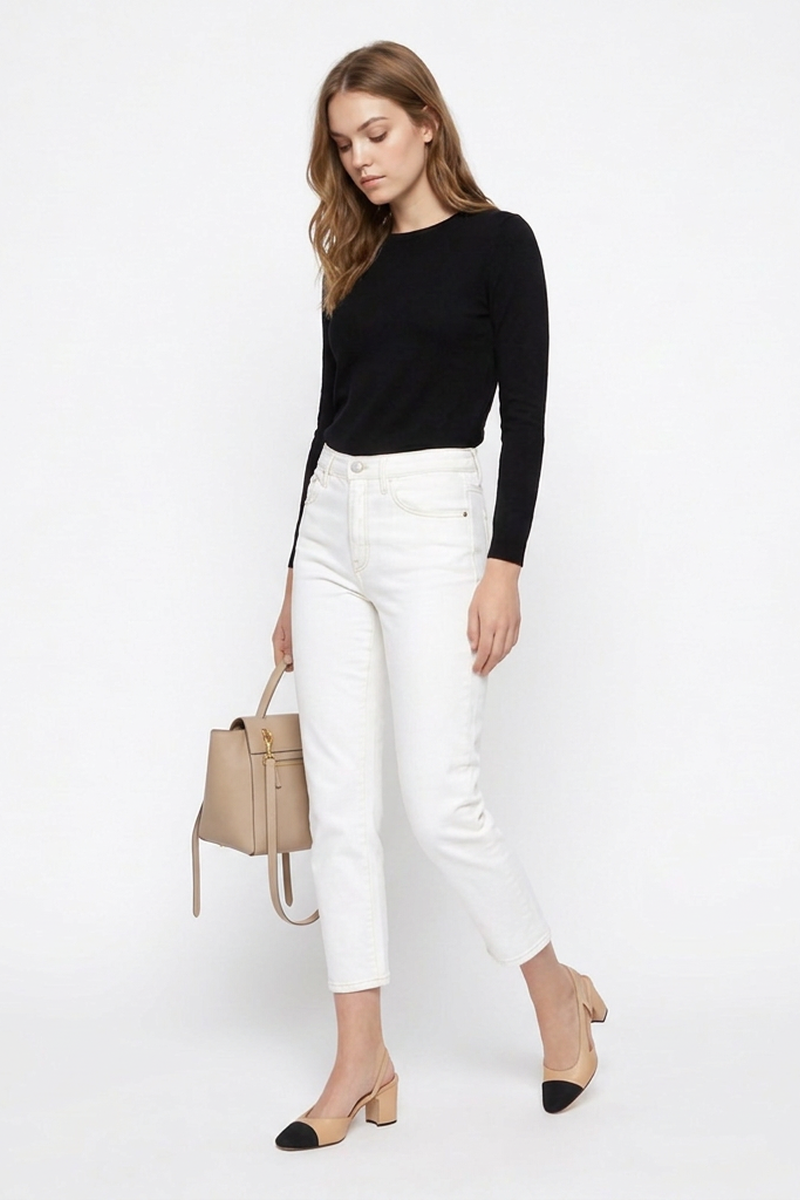 Women's High Waist Slim Fit Cropped Straight-Leg Jeans