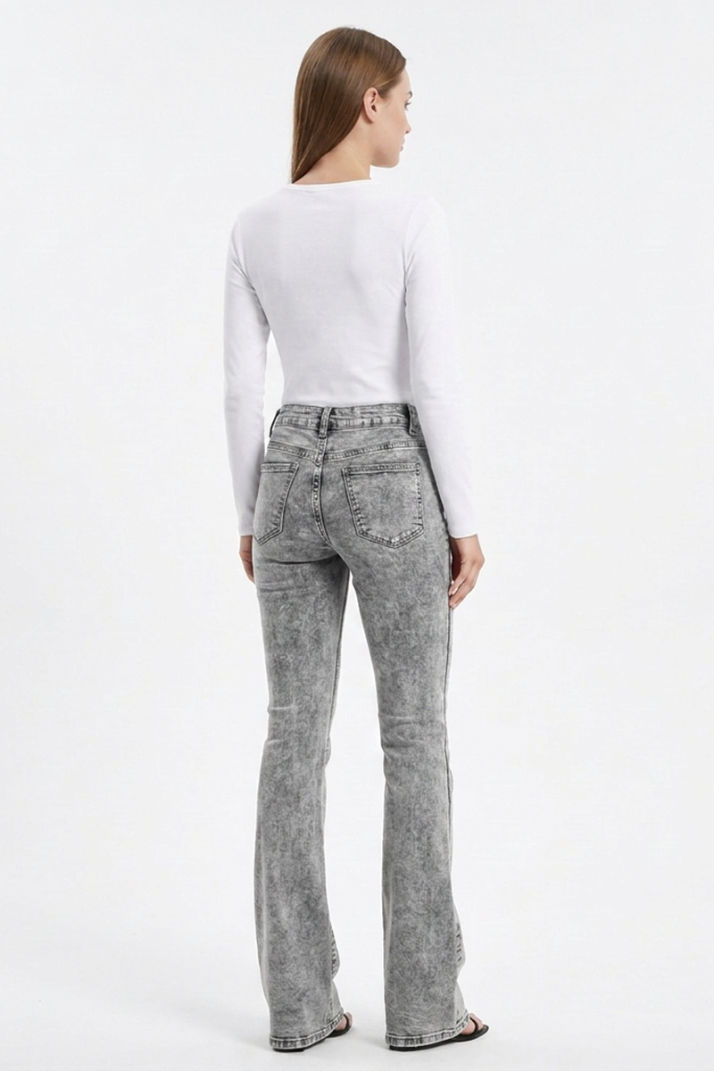 Women's High Waist Wash Slim Fit Flare Jeans