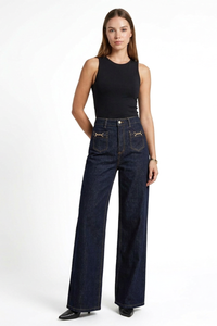 Women's Fall Front Pocket High Waist Stretch Wide Leg Jeans
