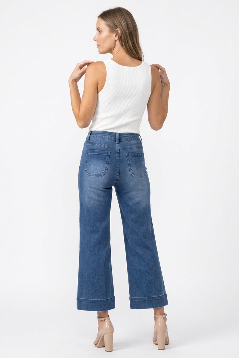 Women's Fall High Waist Wide Leg Cropped Jeans