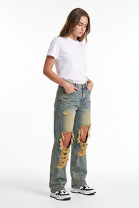 Women's Fall Distressed Ripped Knees & Frayed Wide Leg Jeans