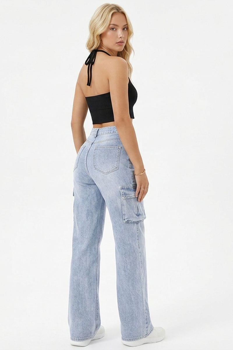 Women's Streetwear Side Pocket Relaxed Wide Leg Cargo Jeans