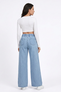 Women's  Elastic-Waist Relaxed Baggy Wide Leg Jeans