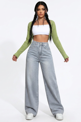 Women's High-Waisted Vintage Washed Baggy Wide-Leg Jeans