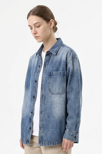 Women's Relaxed Washed Long Sleeve Denim Shirt Jacket