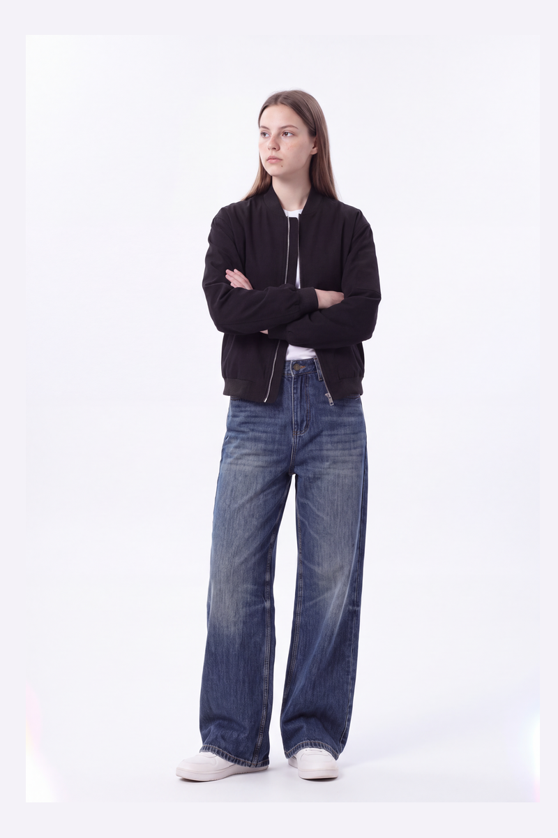 Women's 100% Cotton High Waist Relaxed-Fit Wide Leg Jeans