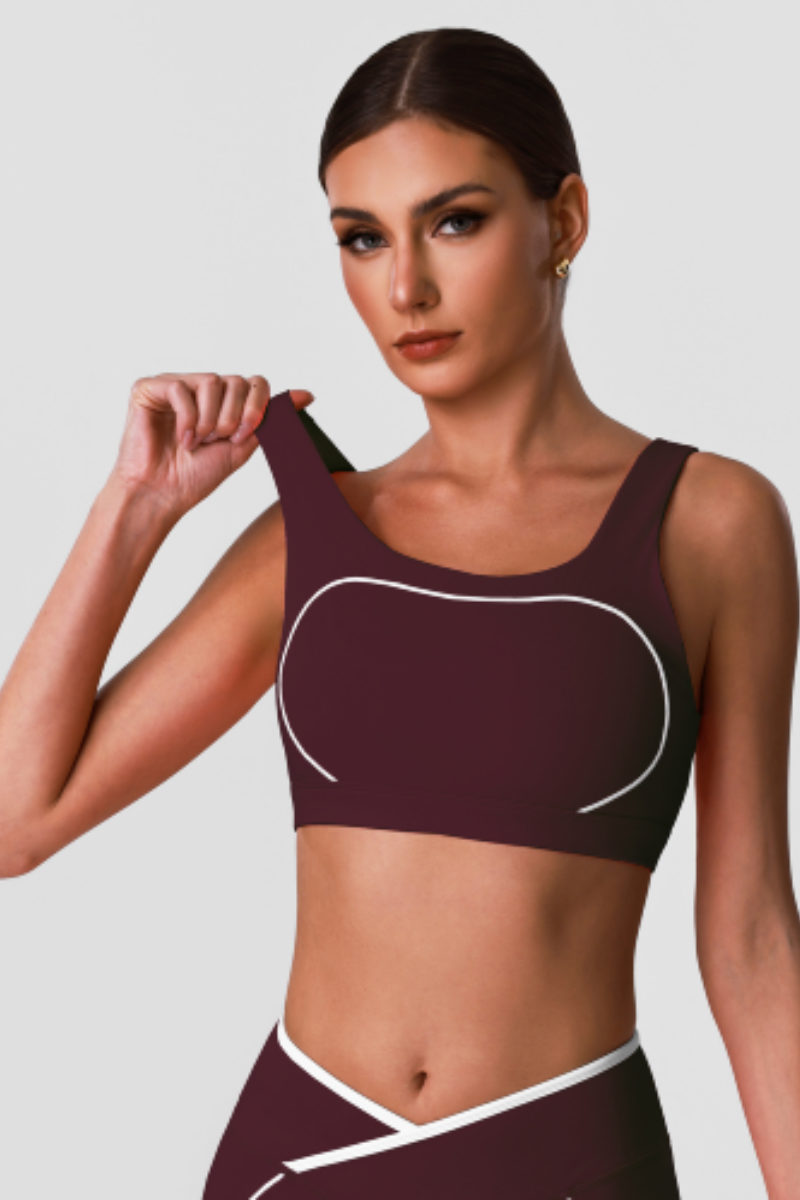 Women's Wide Straps Contrast Line U-Back Sports Bra