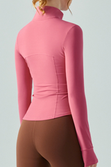 Women's Full Zip Finger Cuffs Slim Fit Sports Yoga Jacket