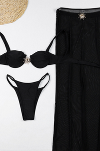 Women's Solid 3-Piece Bikini - Strappy Sexy Triangle Set