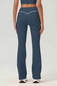 Women's V‑Waist Color Contrast Piping Flared Yoga Pants