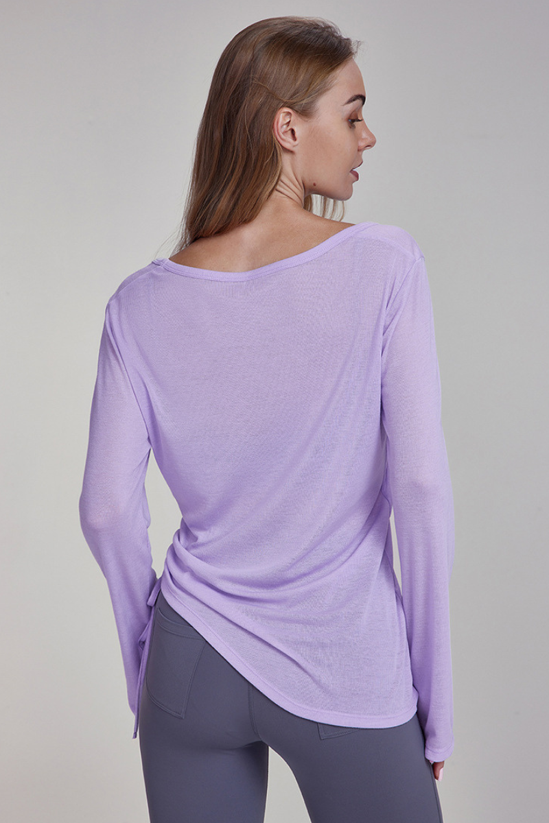 Women's Spring Side Drawstring Loose Yoga Long Sleeve Top