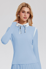Women's Athletic Color Block Polo Collar Long-Sleeved Top