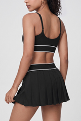 Women's Tennis Sets:Contrast Bra And Pleated Tennis Skirt