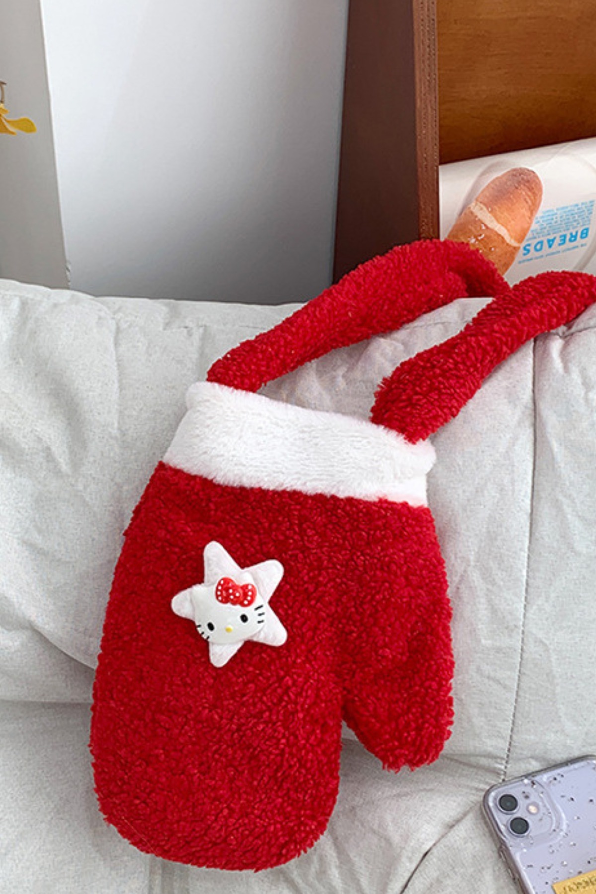 Christmas Red Glove Shape Warm Plush Crossbody Bag