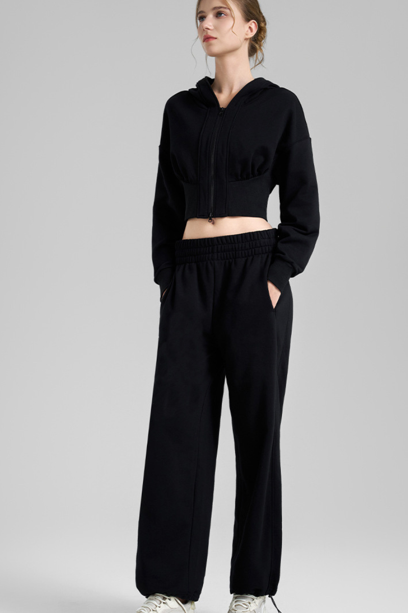 Women's Fall Set:Cropped Jacket and Drawstring Hem Pants