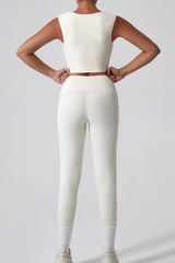 Women's Cropped Tank Top And Twist Cross Waist Leggings Set