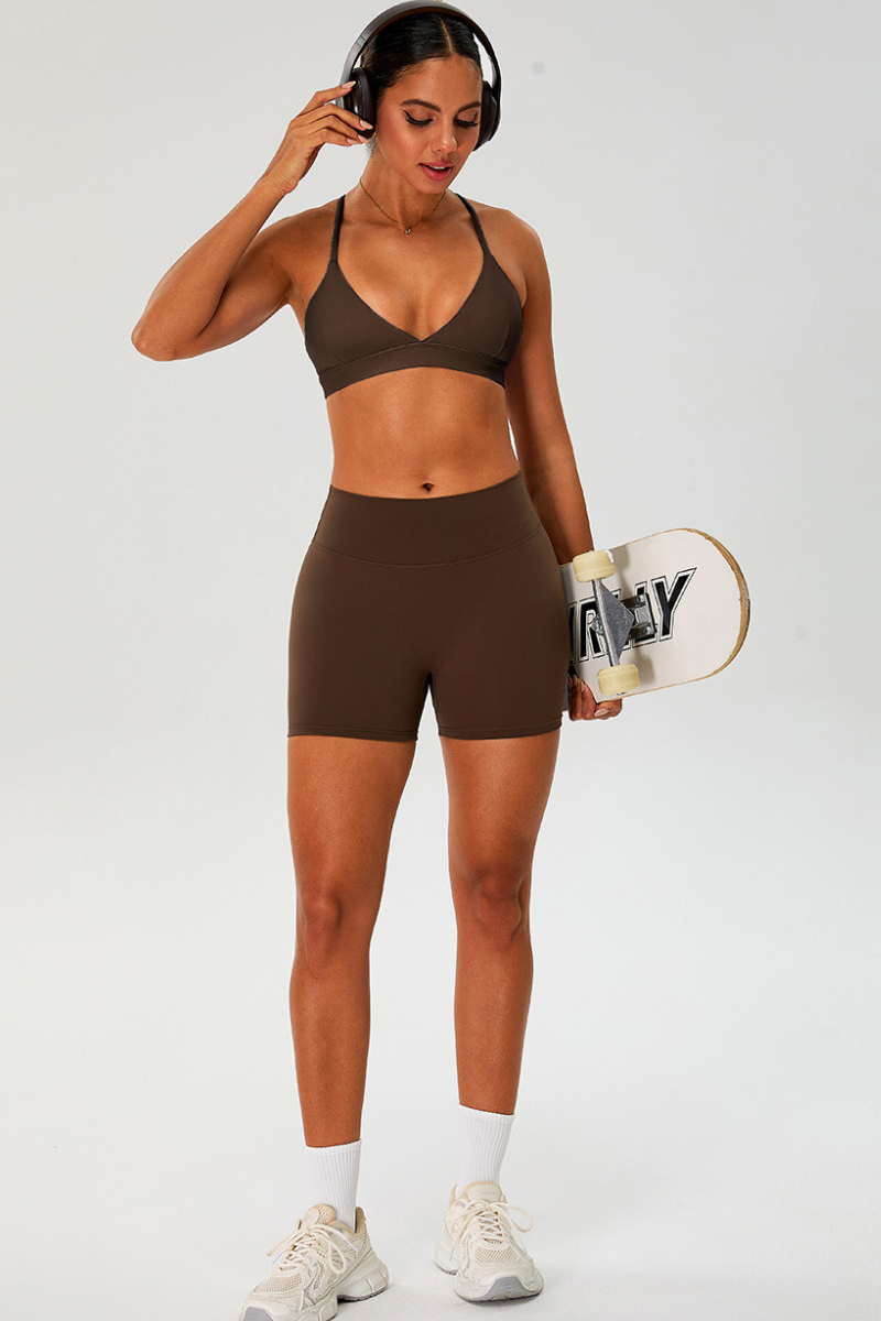Women's Set:Cross Back Triangle Cup Bra & High-waist Shorts