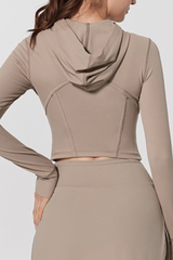 Women's Slim Fit Cropped Finger Cuffs Hooded Yoga Jacket
