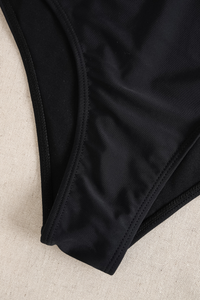 Women's V-Neck Waist Pleated Solid Slimming Swimsuit