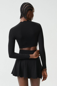 Women's Petal Long Sleeve Crop Top And Tennis Skirts Two-Piece Set