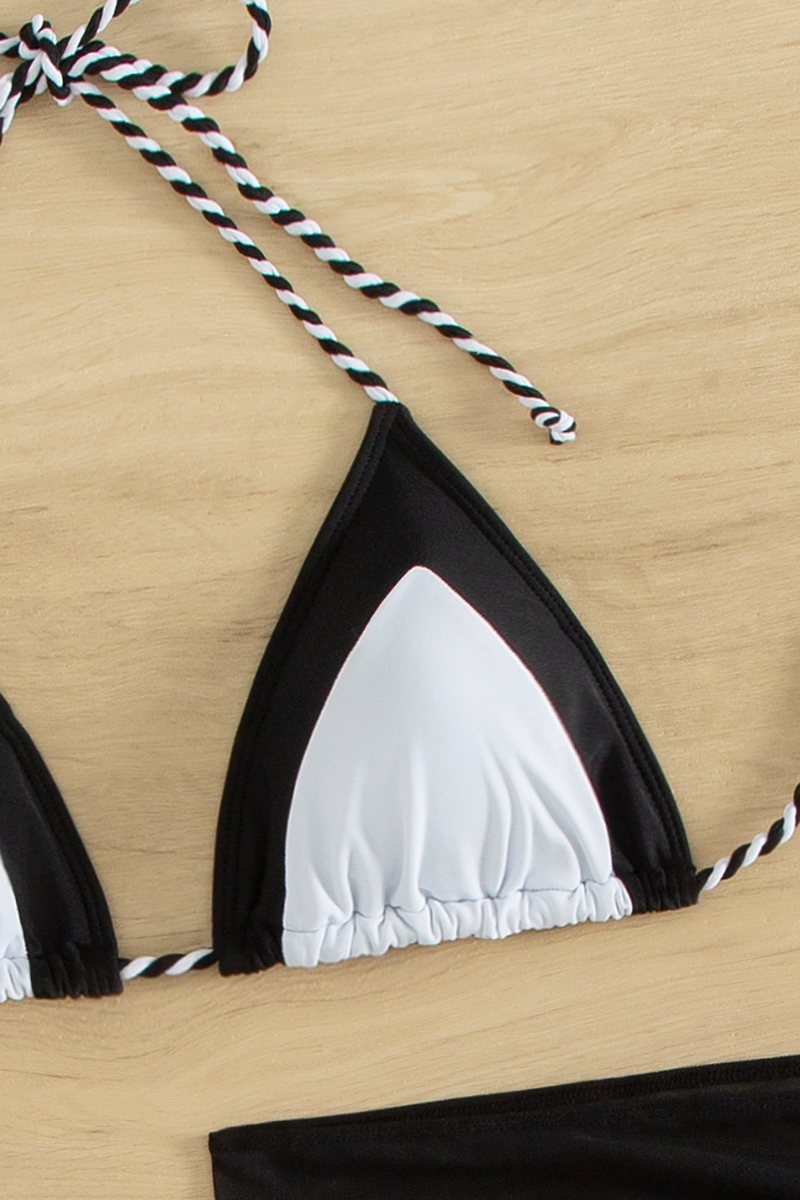 Women's Halter Triangle Cup Color Block Bikini Set
