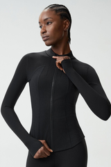 Women's Mock-Neck Color-Block Fitted Yoga Jacket