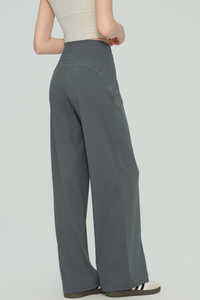 Women's Double Waist Drawstring Wide Straight Leg Yoga Pants